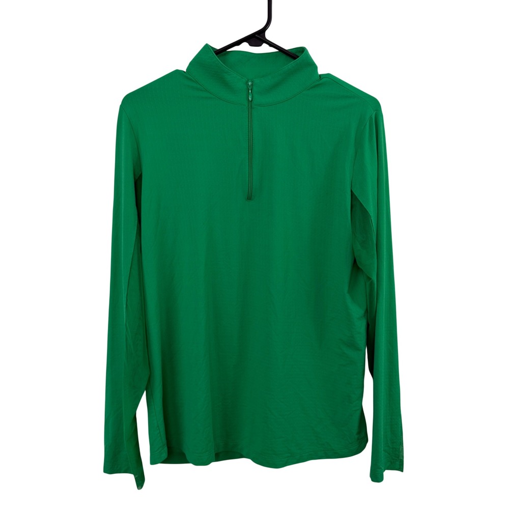 IBKÜL Top Womens Large Green Mock Neck Mesh Panel Long Sleeve Quarter Zip UPF 50